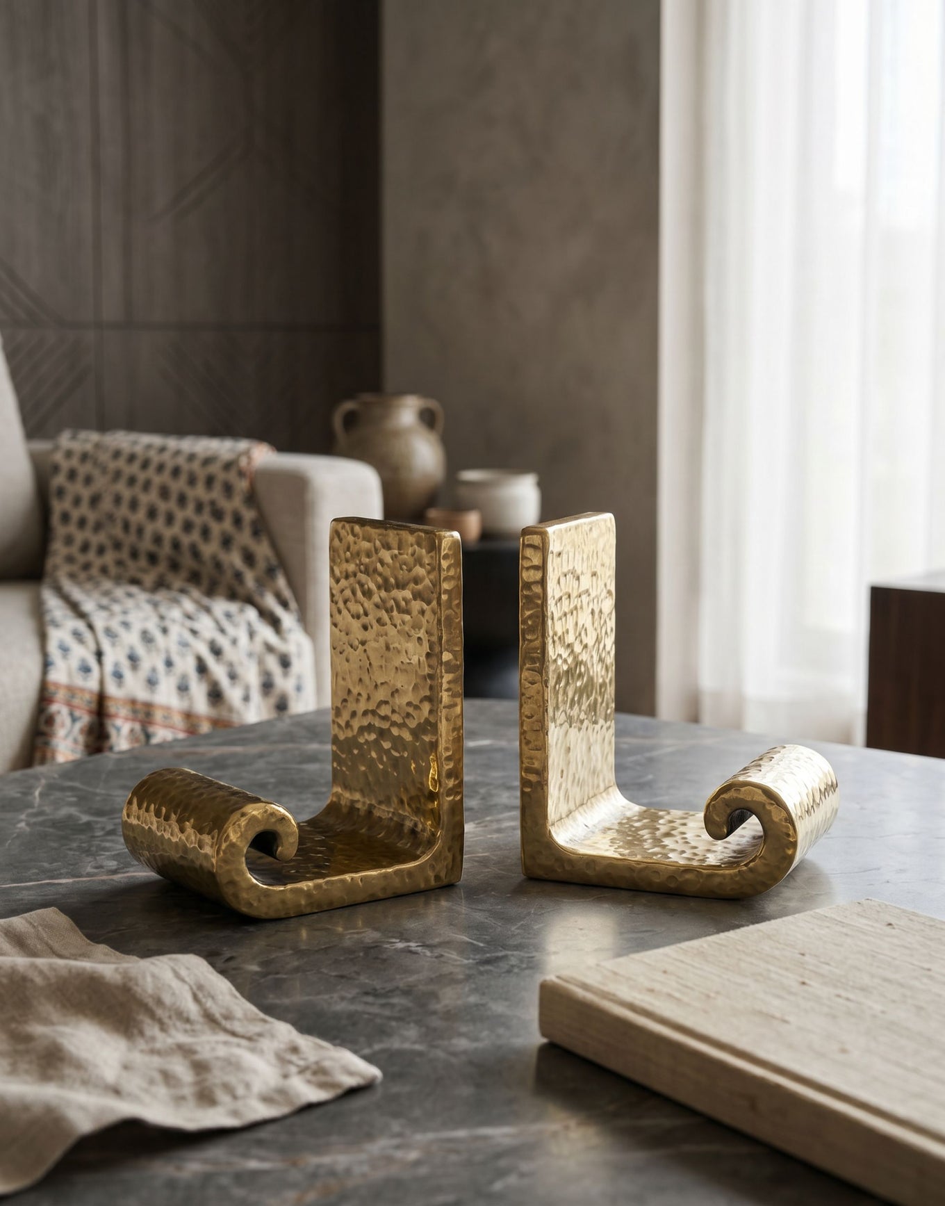 Ahata: Brass Hammered Bookend Set