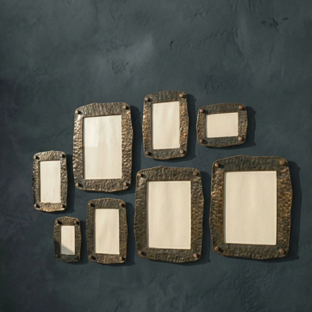 Heirloom solid brass picture frames and mirrors handcrafted with material integrity and timeless appeal.
