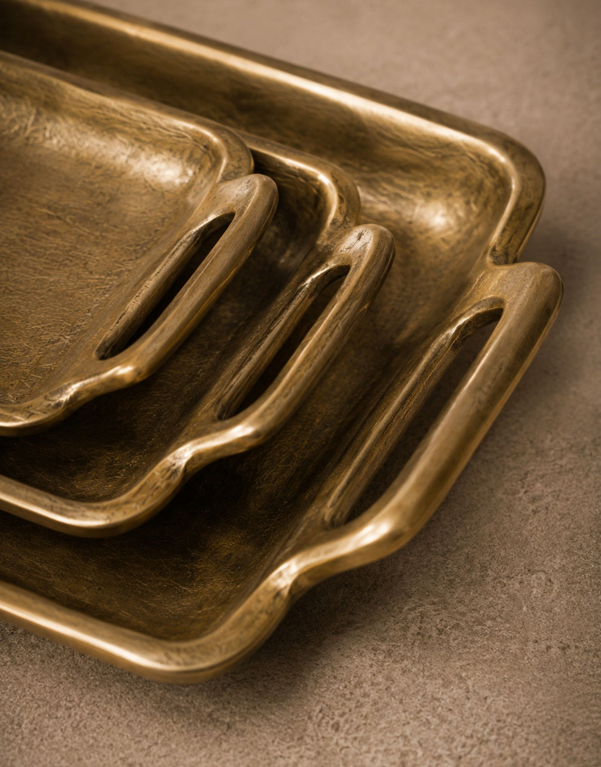 Reeath Paatra | Hammered Brass Nesting Trays & Serving Set | Reeth