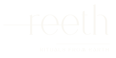 Reeth brand wordmark in white - Rituals from Earth logo for dark backgrounds.